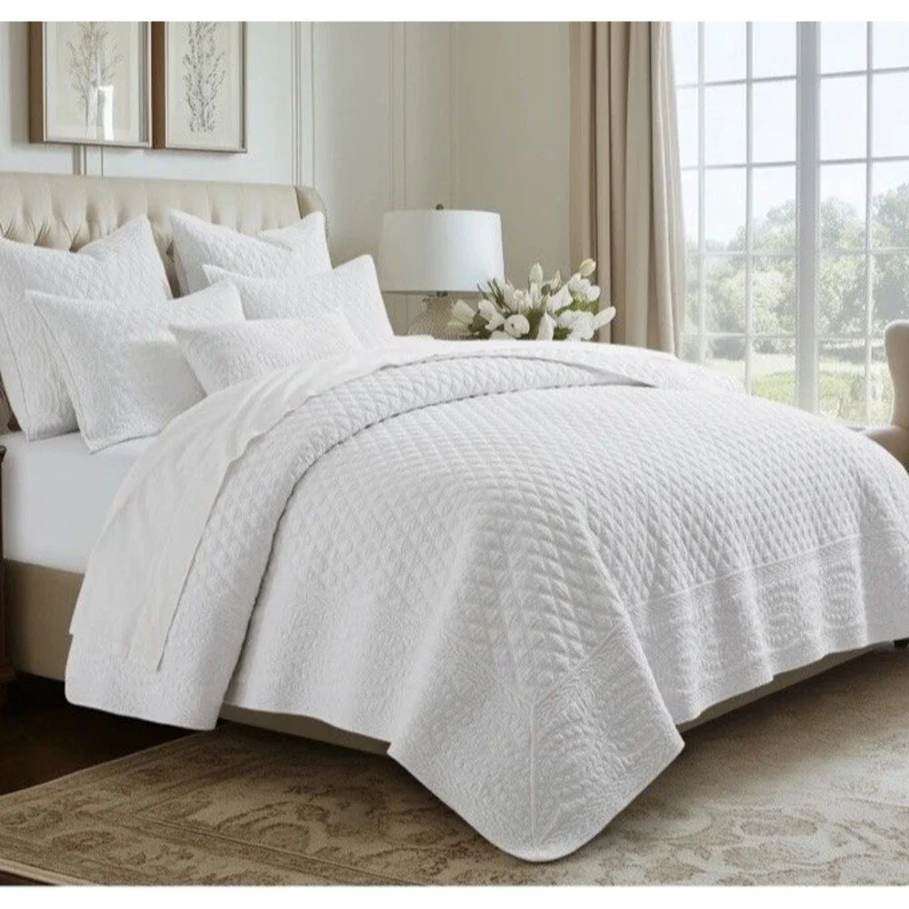 Levtex Home 3PC King Ballou White Cotton Quilt Set